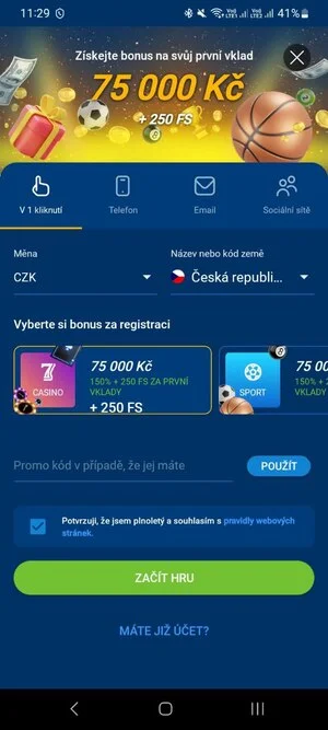 Registrace v aplikaci Mosbet cz