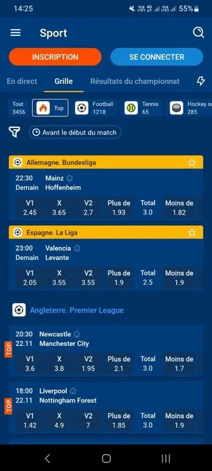 Ligne dans l'application Mostbet Côte d'Ivoire